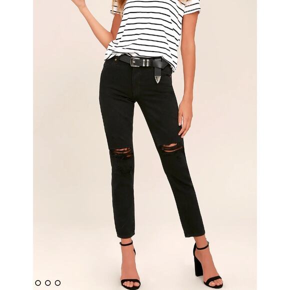 Rollas Miller Black Distressed Ankle Skinny Mid rise Non Stretch Fitted Jeans 29 - Picture 1 of 9
